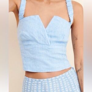 Anthropologie Light Blue Cropped Linen-Blend Cami